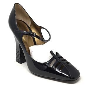 Bottega Veneta Women's Sz 39.5/9. 5 Black Patent Leather Cut Out Mary Jane Heels